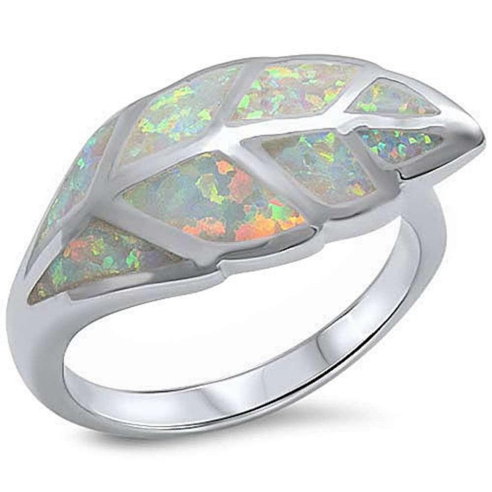 Fire Opal Leaf Ring Sterling Silver - image 1